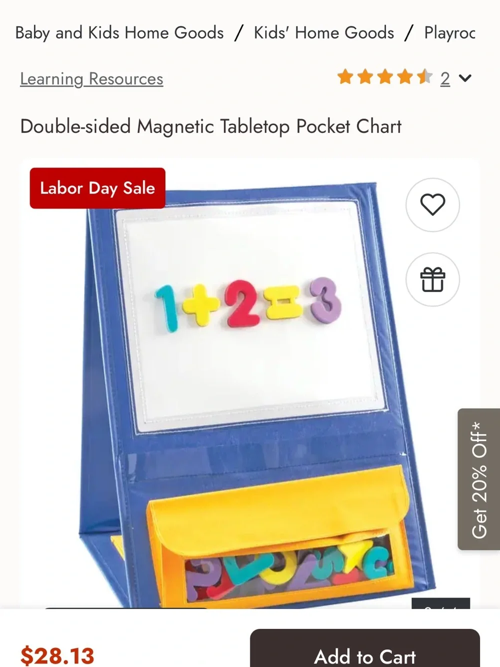 Playroom Double-Sided Magnetic Tabletop Pocket Chart - Blue & Yellow